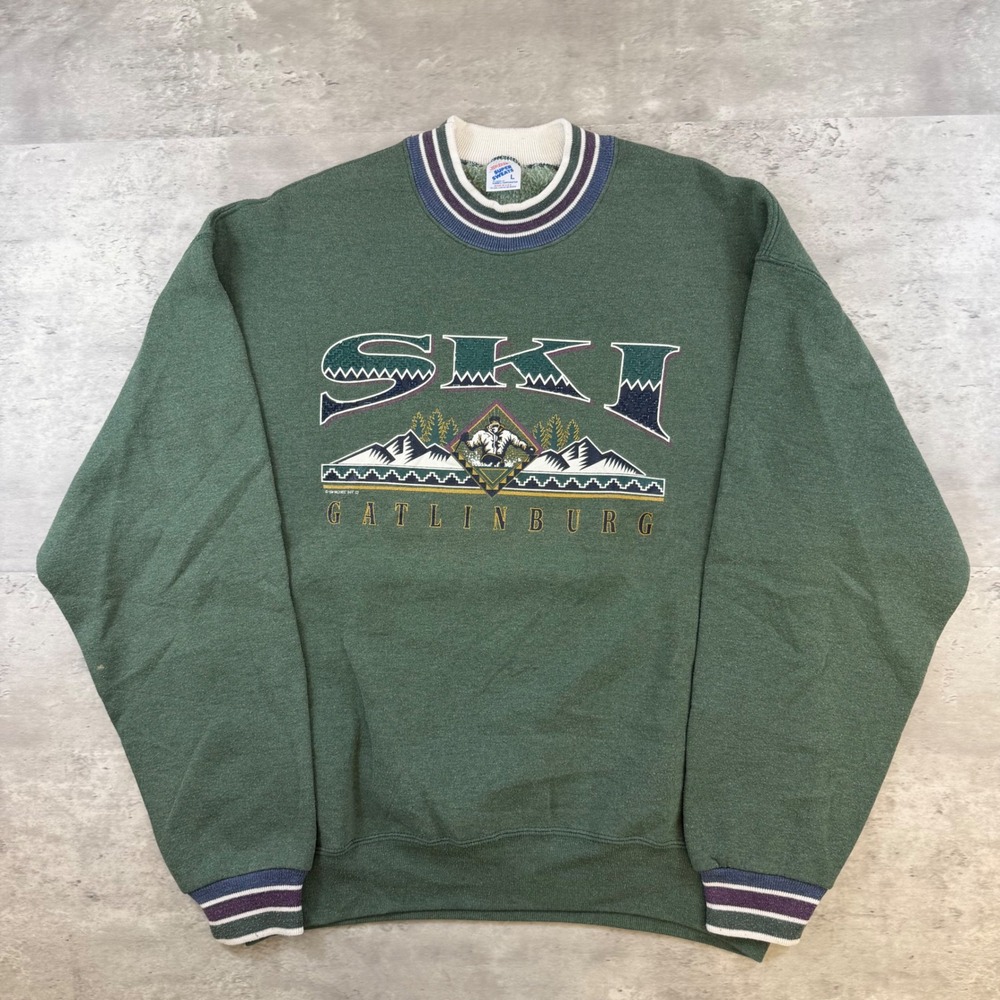 Vintage 1994 Jerzees Super Sweats Gatlinburg Ski Green Sweatshirt Mens Large USA